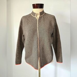 Zaket & Plover Cashmere Blend Pullover Brown And Beige Sweater With Orange Trim.